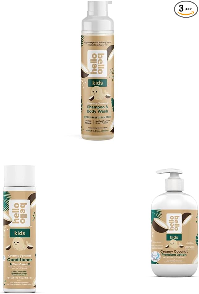 Hello Bello Birthday Creamy Coconut Baby Essentials Bundle | Shampoo & Body Wash, Conditioner & Lotion