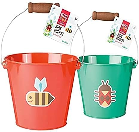 Toysmith Beetle & Bee Kids Bucket, Children's Gardening Bucket, Colorful Beach Bucket, Assorted Colors