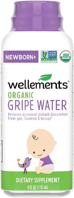 Wellements Organic Gripe Water | Relieves Occasional Stomach Discomfort from Baby Gas, Colic 4 Fl