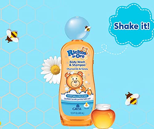 Ricitos de Oro 2-in-1 Baby Hair and Body Wash, Hypoallergenic Tear Free Body Wash and Shampoo with Chamomile and Honey 2-Pack of 13.5 FL 2 Bottles.