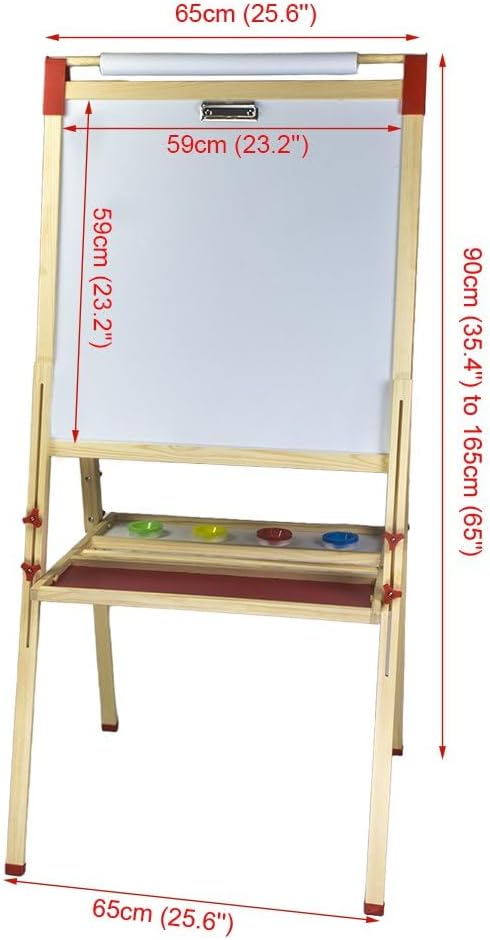 Wooden Art Easel for Kids (Double Sided) with Paper Roll, Height Adjustable from 35.4'' to 65'' for Kids Toddlers 3-6 6-12 12-16 KT-065-2
