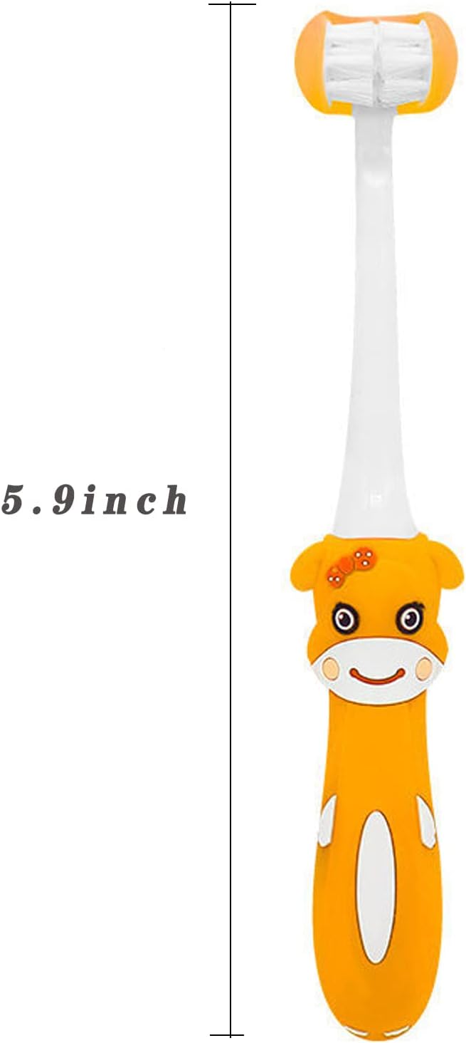 2 Pieces 3 Sided Toddler Toothbrush, Three Bristles for Kids Toothbrush, Autism Soft Bristles Toothbrush,Soft and Gentle for Complete Tooth and Gum Care (C4(Red+Orange) Kids)