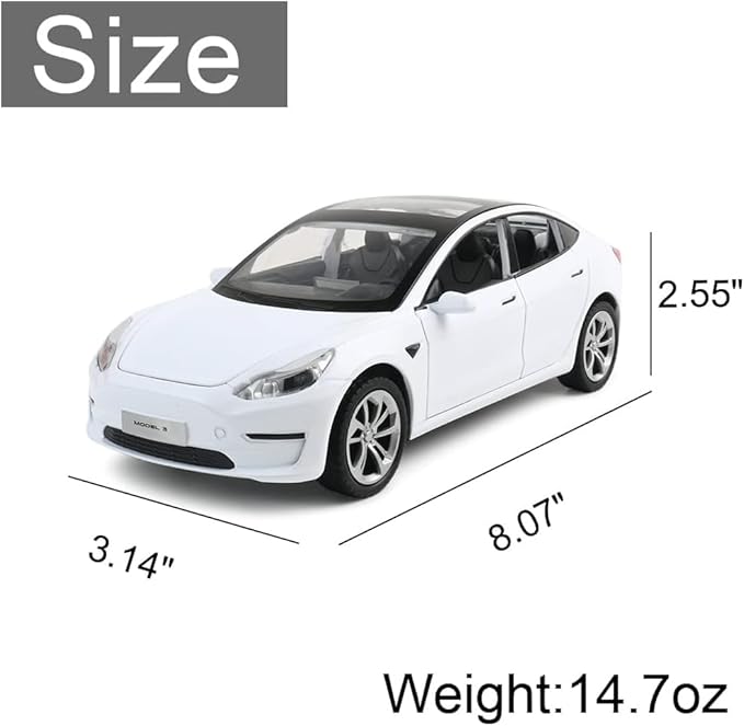 1:24 Scale Model 3 Alloy Car Model Diecast Toy Vehicles for Kids, Car Model Toy,Pull Back Alloy Car with Lights and Music Girls.(1:24 Model 3 -White)