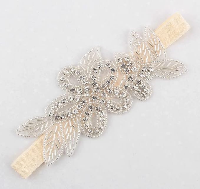 Nishine Girls White Rhinestone Flower Headband Pack Baby Christening Baptism