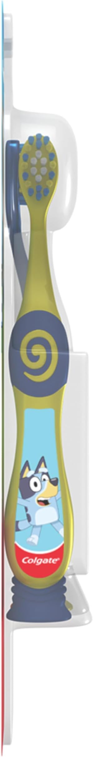 Colgate Bluey Extra Soft Toothbrush for Kids, Kids Toothbrush Pack with Built in Suction Cup Toothbrush Holder, Designed for Children Ages 2 and Up, Extra Soft Bristles, 2 Count (Pack of 1)