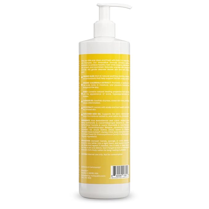 Kids Gentle Moisturizing Shampoo and Hypoallergenic Body Wash - Hydrating Shampoo and Organic Baby Wash for Sensitive Skin with Honey and Lavender (16oz)