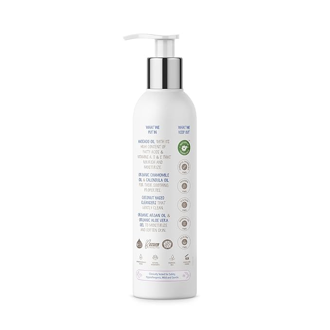 The Moms Co. Tear-Free Natural Baby Wash with Calendula, Avodado Oils and USDA-Certified Organic Oils Like Argan 200ml