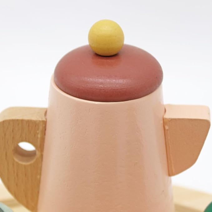 Wooden Toy Tea Set for Little Girls,Toddler Tea Set Play Kitchen Accessories for Children, Premium Solid Wood Pretend Play Food Playset for Kids Tea Party