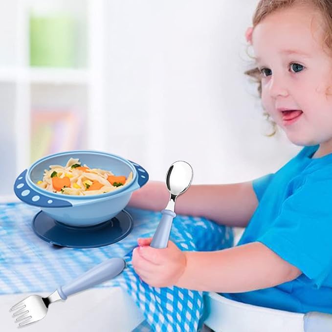 8 Pieces Toddler Utensils, Stainless Steel Toddler Spoons and Forks Kids Silverware Toddler Silverware Set for Safe Dining Baby Utensils (4 Set)