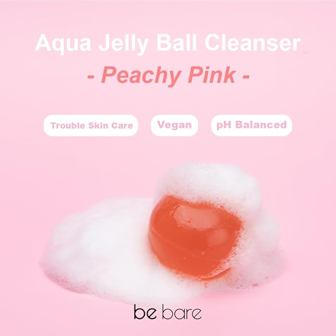 Be Bare Aqua Jelly Ball Cleanser, Daily Face Wash Korean Skin Care Cleanser Ball for Dry Skin with Allantoin for Skin Protectant (1.41oz)