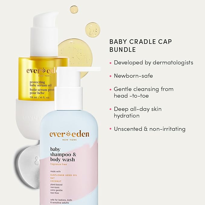 Evereden Baby Cradle Cap Care Bundle: Clean & Vegan Shampoo, Body Wash