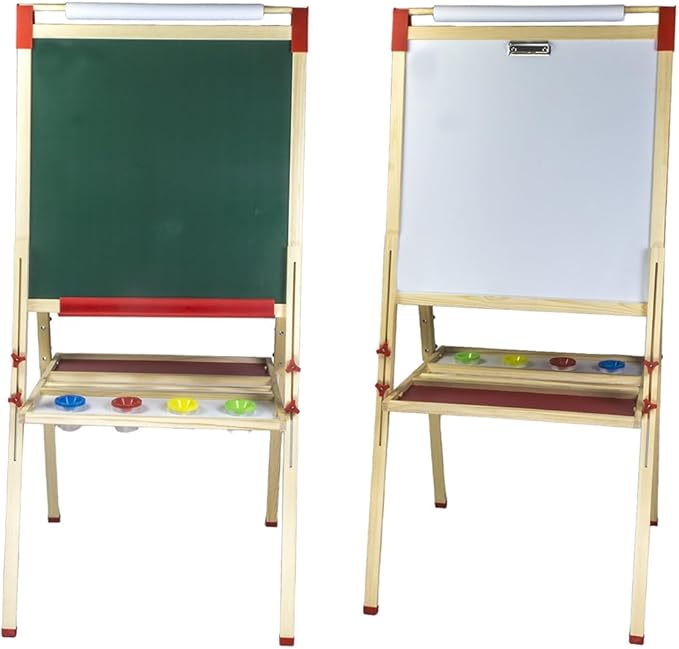 Wooden Art Easel for Kids (Double Sided) with Paper Roll, Height Adjustable from 35.4'' to 65'' for Kids Toddlers 3-6 6-12 12-16 KT-065-2