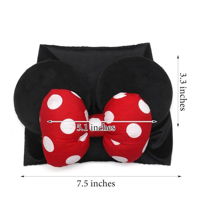 JIAHANG Baby Girl Mouse Ears Turban Headband with 3D Bow, Wide Hairband for Newborn Infant Toddler