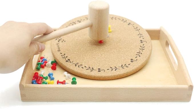DANNI Montessori Practical Life Material Hammer and Nails Set with Wooden Tray Montessori Educational Wooden Toys for Children (2)