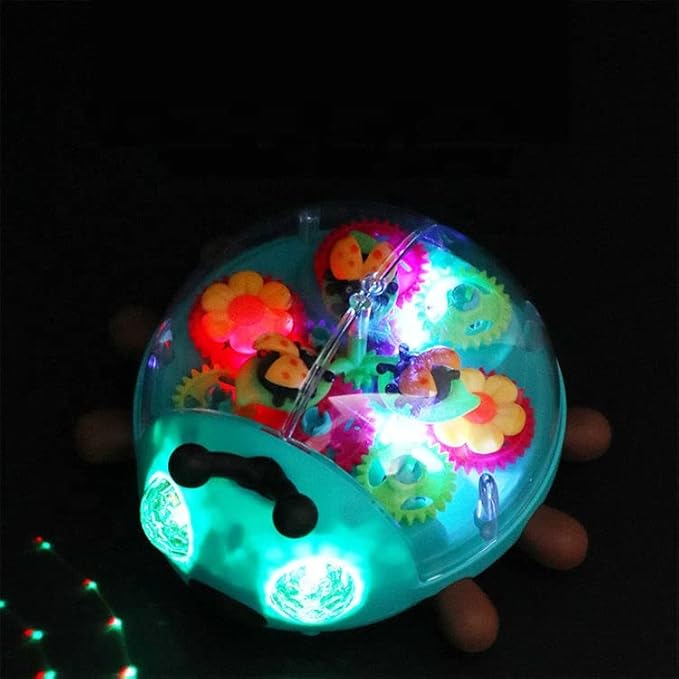 Nenekal Transparent Electric Ladybug Gear Toddler Toy with Flashing LED Lights and Music, Automatically Changes Direction