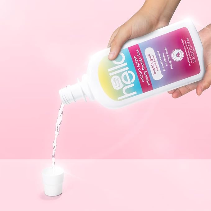 Hello Kids Mouthwash with Unicorn Bubble Gum Flavor, Alcohol Free Mouthwash for Kids with Fluoride, Safe for Ages 6 and Up, Anticavity, Vegan, No Alcohol, No Dyes, 16 Oz Bottles (Pack of 3)
