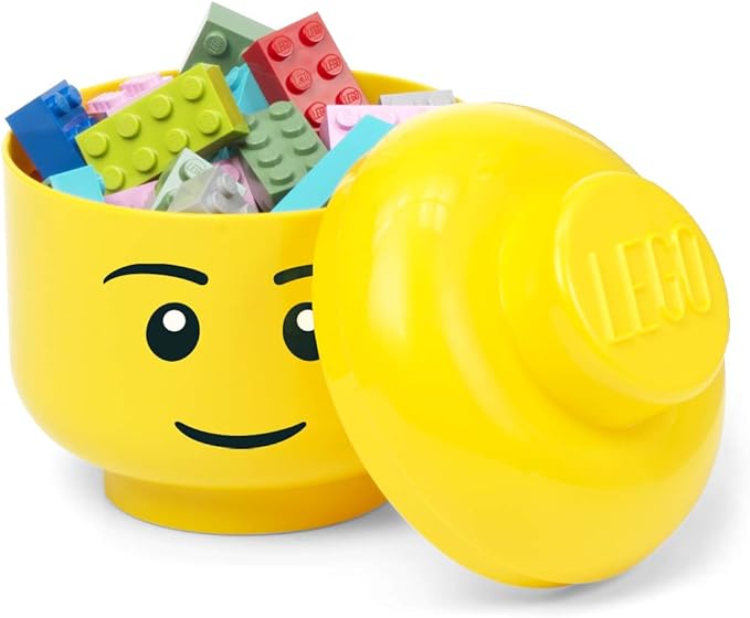 Room Copenhagen, Lego Storage Heads Stackable Storage Container - Buildable Organizational Bins for Kid’s Toys and Accessories - 4.02 x 4.02 x 4.53in - Mini, Boy, Holds 100 Bricks