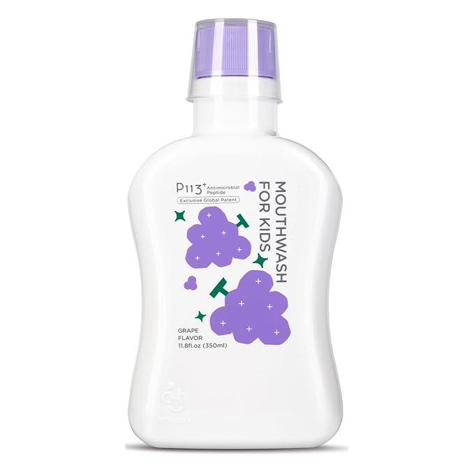 Kids mouthwash, Alcohol Fluoride Free Mouthwash for Kids, Natural P113+, Grape Flavor, 11.08 fl oz