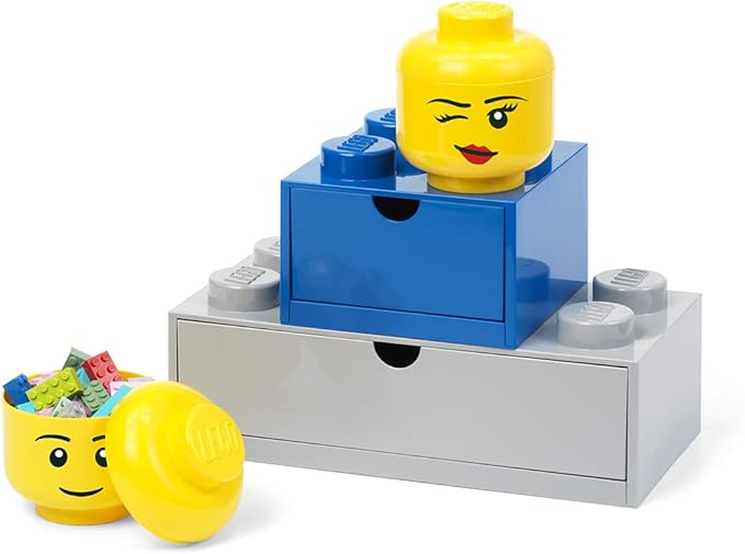 Room Copenhagen, Lego Storage Heads Stackable Storage Container - Buildable Organizational Bins for Kid’s Toys and Accessories - 4.02 x 4.02 x 4.53in - Mini, Boy, Holds 100 Bricks
