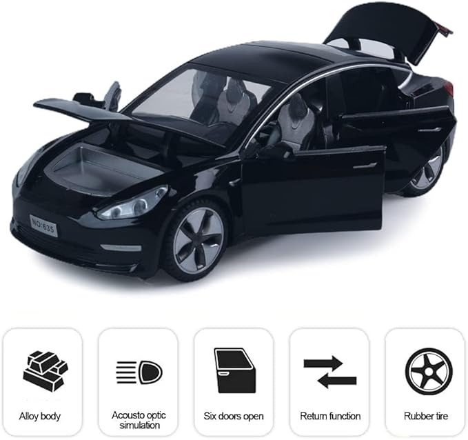 1:32 Scale Model 3 Alloy Car Model Diecast Toy Vehicles for Kids, Tesla car Model,Pull Back Alloy Car with Lights and Music