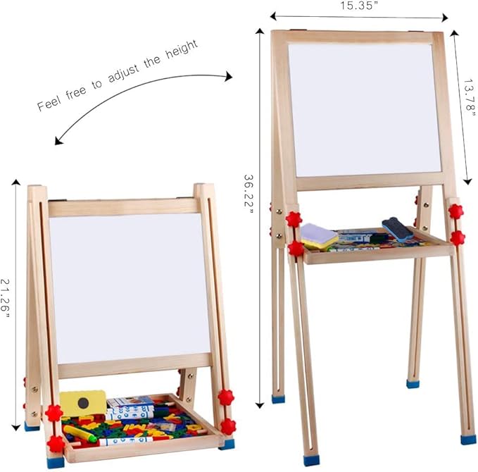 Wooden Art Easel for Kids (Double Sided) - Standing Magnetic Whiteboard Chalkboard Small Toddler Toys PM-048-H