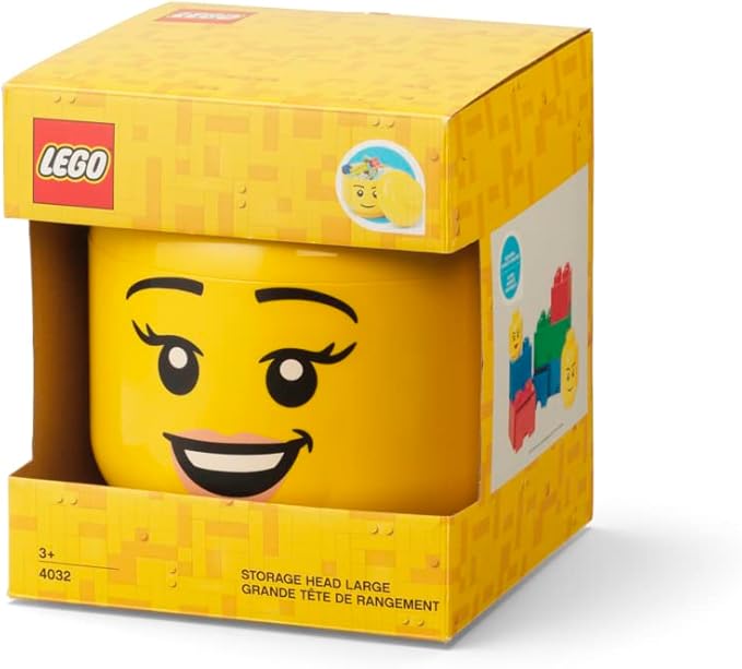 Room Copenhagen Iconic Storage Head Large, Stackable Storage Box, 8,5 L, Yellow, Happy Girl