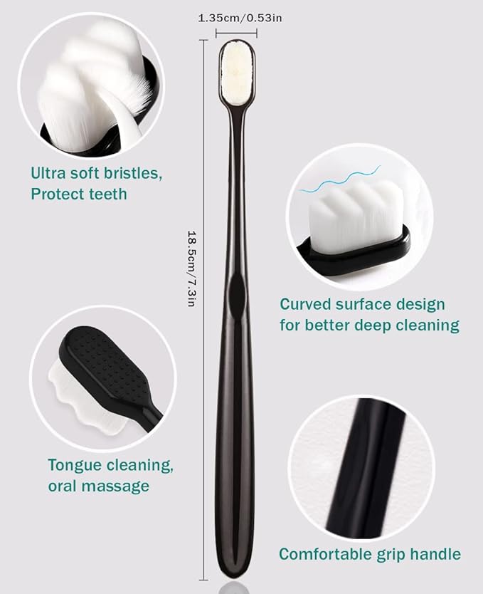 GoldDawn Extra Soft Toothbrush for Sensitive Teeth and Gums, Micro Fur Manual Toothbrush with 20000 Ultra Soft Bristle, Excellent Cleaning Effect, Perfect for Kids & Adults (6 Pack)