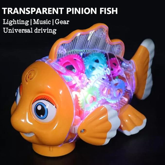Nenekal Transparent Electric Gear Gold Fish Toddler Toys with Music 3+