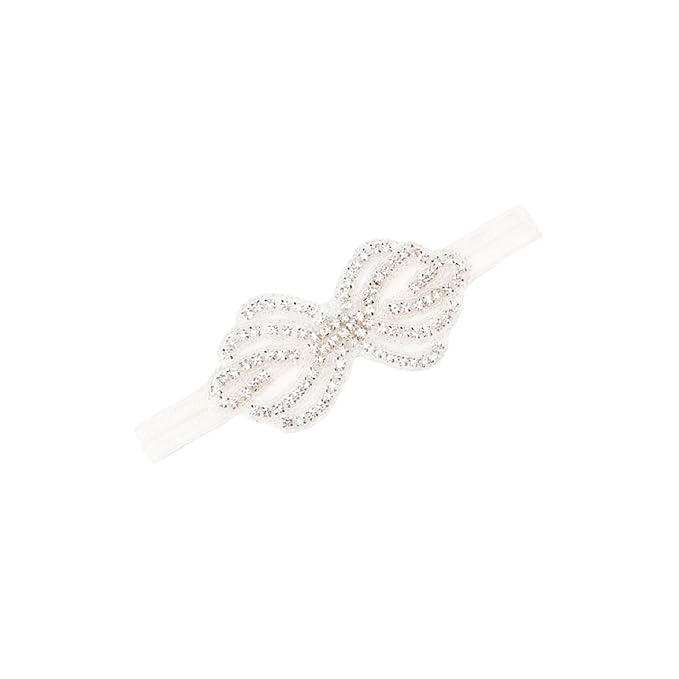 Nishine Girls White Rhinestone Flower Headband Pack Baby Christening Baptism (Crown-3 Pack)