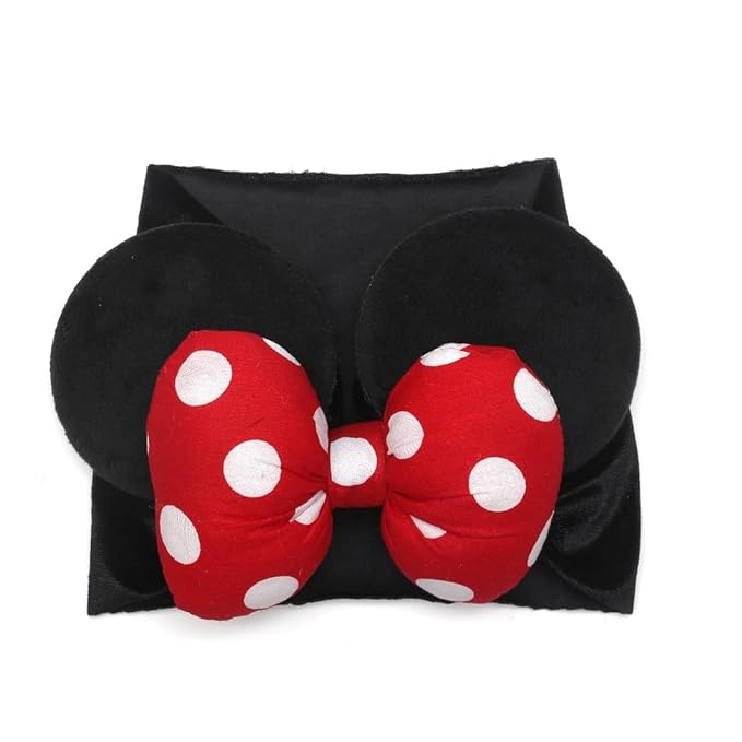 JIAHANG Baby Girl Mouse Ears Turban Headband with 3D Bow, Wide Hairband for Newborn Infant Toddler