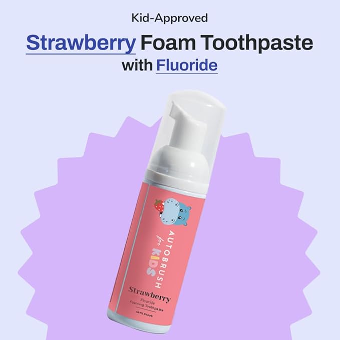 autobrush Kids Fluoride Foaming Toothpaste Strawberry Flavor for Electric or U-Shaped Toothbrush, SLS-Free, Training Toothpaste, Anti-Cavity, Travel Friendly (3 Pack)