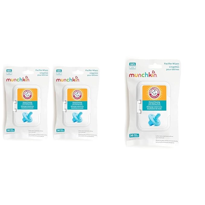 MunchkinÂŽ Arm & Hammer Pacifier Wipes 2 Pack 72 Wipes & 1 Pack 36 Wipes - Safely Clean Baby Bottles, Cups