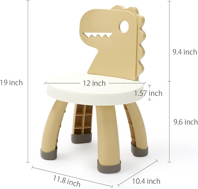 Toddler Chair,Plastic Kids Dino Chair,Sturdy Durable and Lightweight Toddler's Activity Chairs,Anti-Slip Ergonomic Design Kids Step Stool,Indoor or Outdoor Use for Boys Girls Aged 2+ (Yellow)
