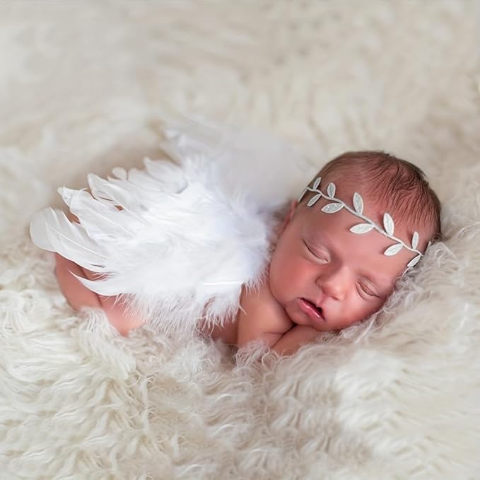 Holibeat 2PCS 0-6M Baby Angel Feather Wings Newborn Photo Props