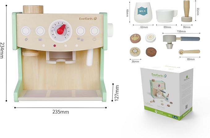 Wooden Coffee Maker Set with Accessories, 2 in 1 Toy Coffee Machine and Shop, Kitchen Pretend Play Toy for Kids Ages 3 Years and Up – FSC Certified