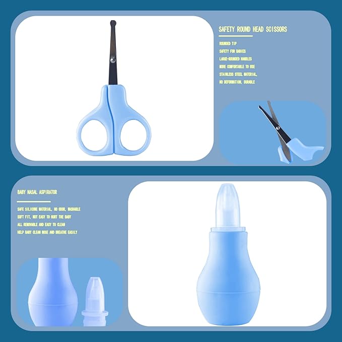 Baby Grooming Kit, Baby Essentials for Newborns (10 in 1) (Blue)