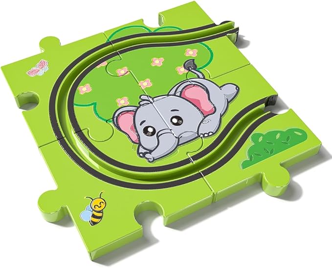 TEMI 32 PCS New Plastic Puzzles, car Tracks playset for Kids Ages 3-5 with 3 Cute Vehicle 4 5 6 Year