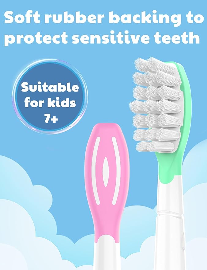 Toptheway Kids Replacement Heads for Philips Sonicare: Kids 7+ Standard Sonic Electric Toothbrush Heads, Pink and Green, 4 Pack