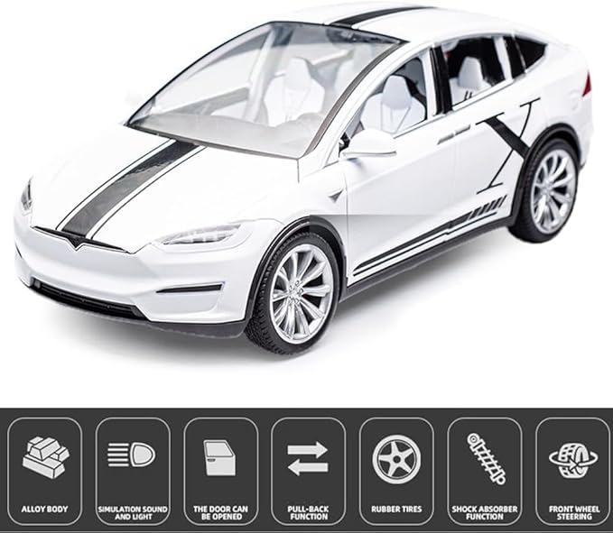 1:24 Scale Tesla Model X Alloy Car Model Diecast Toy Vehicles for Kids, Tesla car Model,Pull Back Alloy Car with Lights and Music Girls.(1:24 Model