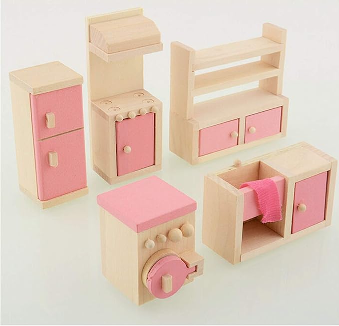 Wooden Doll House Furniture Set Toy for Baby Kids Kitchen Room