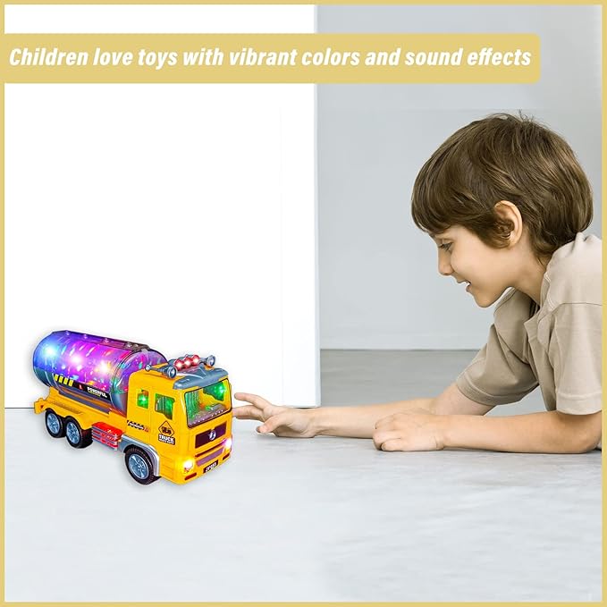 Truck Toys for 3-10 Year Old Boys, Electric Oil Tanker Toy Truck - with Bright Flashing 4D Lights & Real Sounds 3-12 Year