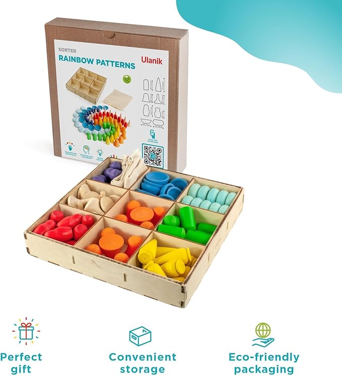 Ulanik Mandala Rainbow Patterns Toddler Montessori Toys for 3 Year Old + Wooden Building Set Matching Game for Learning Color Sorting & Counting β 80 Figurines