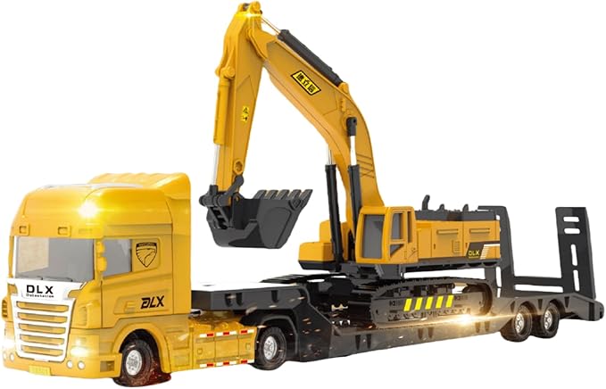 ZUKULIFE Construction Truck Toy Set Vehicles Site Playset, Flatbed Truck Excavator 3 4 5 6