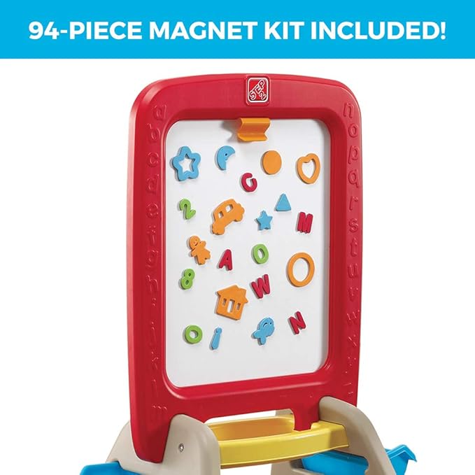 Step2 All Around Easel for Two, Kids Activity Table, Double-Sided Art Board, Made of Durable Plastic, Includes 94-Piece Soft Foam Magnets, For Toddlers 3+ Years Old