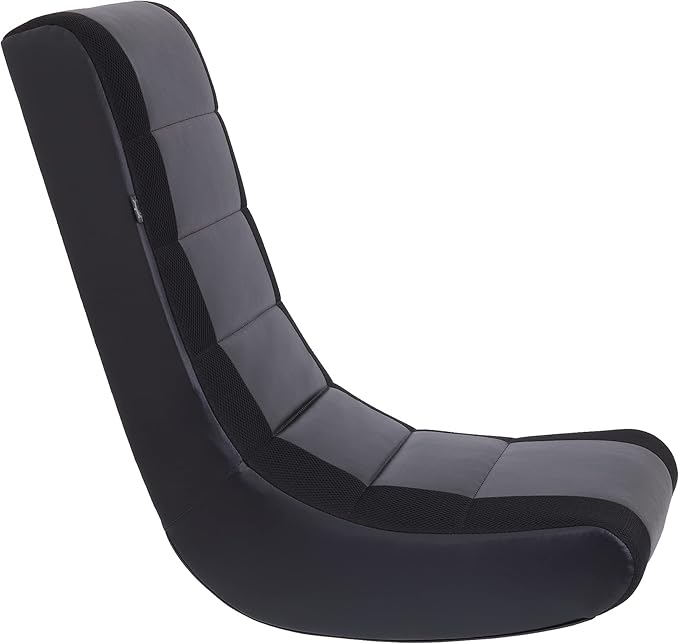 The Crew Furniture Classic Video Rocker Floor Gaming Chair, Kids and Teens, Racing Stripe PU Faux Leather & Polyester Mesh, Black/Black