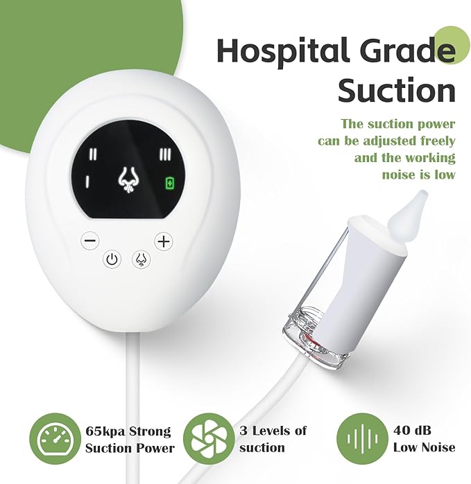 Nasal Aspirator for Baby - Baby Nose Sucker Electric Nose Suction for Baby with Saline Nasal 10 Packs, 3 Silicone Tips