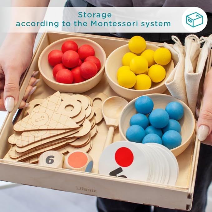 Ulanik Sweet Counting Toddler Montessori Toys for 3 Year Old + Kids Wooden Matching Game for Learning Color Sorting and Counting β 30 Balls, 0.98 in