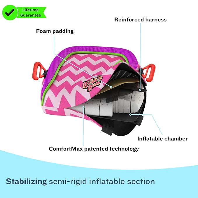 Bubblebum Booster Car Seat, Inflatable Booster Seat for Kids, Travel Carseat, Backless Portable Child Safety Seats for Car, Inflatable Seats for Cars 40-100 lbs, for 4 Year Old + Toddler, Kid - Pink
