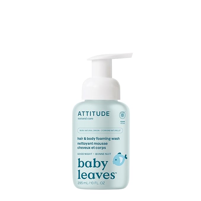 ATTITUDE 2-in-1 Hair and Body Foaming Baby Wash, EWG Verified Shampoo Soap 10 Fl