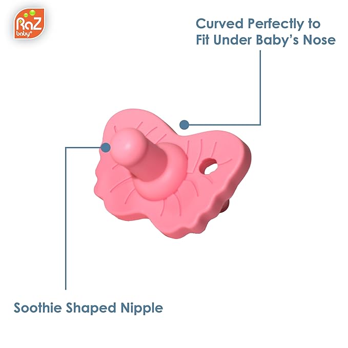 RaZbaby RaZzies Pacifier 6-Pack for Newborns &Infants 0m+ - Natural Nipple Shaped BPA Free Medical Grade Silicone 1 Piece